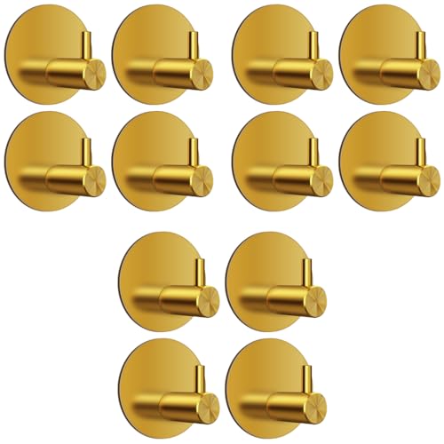 HASTHIP® 12PCS Self Adhesive Wall Hooks Golden Stainless Steel Utility 0.5 Inch Round Rust-Proof Waterproof for Bathroom Kitchen Bedroom Door Back Hanging Bags Hats Towels Keys HASTHIP® 12PCS Self Adhesive Wall Hooks Golden Stainless Steel Utility 0.5 Inch Round Rust-Proof Waterproof for Bathroom Kitchen Bedroom Door Back Hanging Bags Hats Towels Keys
